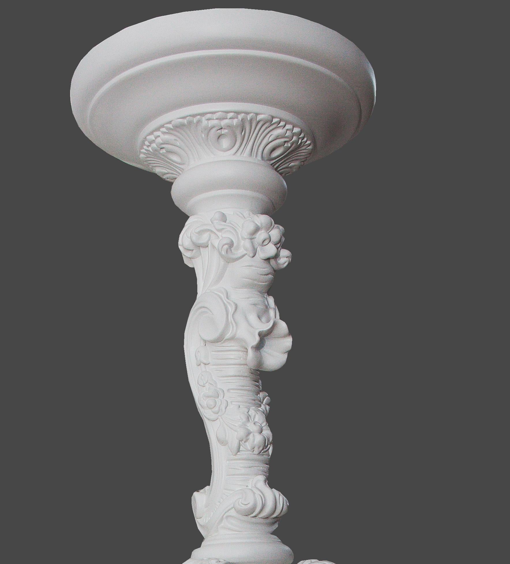 Hong Kong Solid Wood White High Pedestal in Baroque Revival Style, Hand Carved For Sale