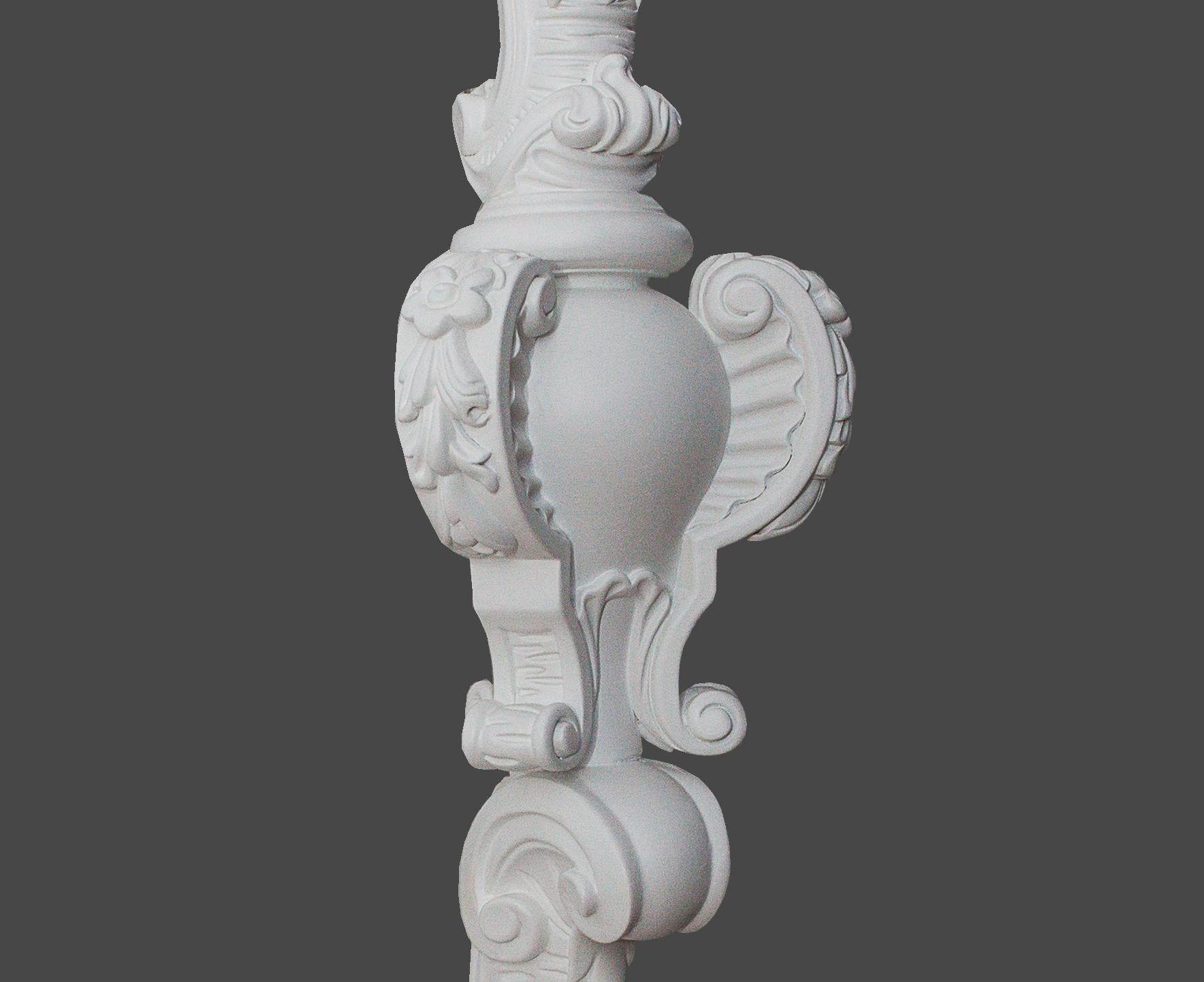 Hand-Carved Solid Wood White High Pedestal in Baroque Revival Style, Hand Carved For Sale