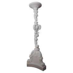 Solid Wood White High Pedestal in Baroque Revival Style, Hand Carved