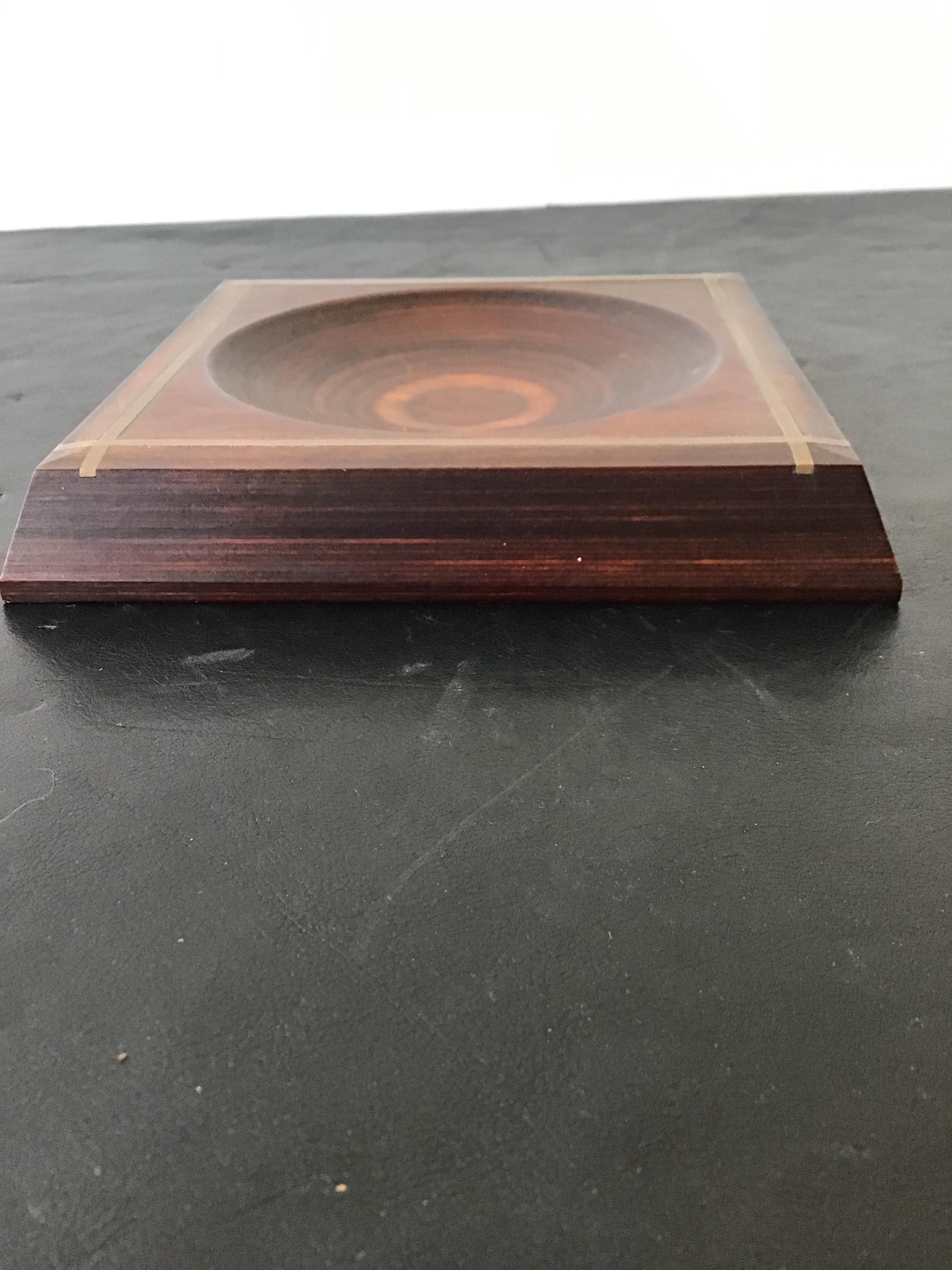 Late 20th Century Solid Wood with Brass Inlay Coin Dish