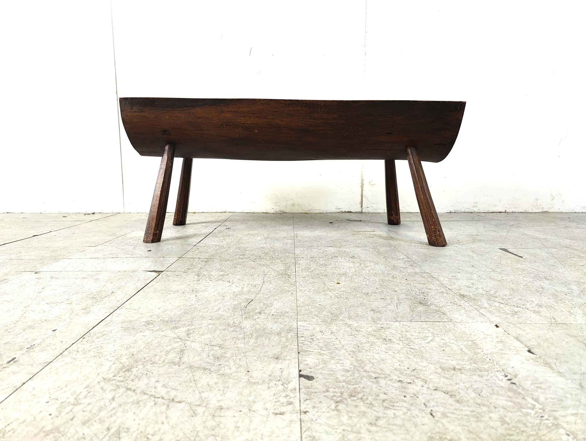 Solid wooden brutalist coffee table, 1960s For Sale 3