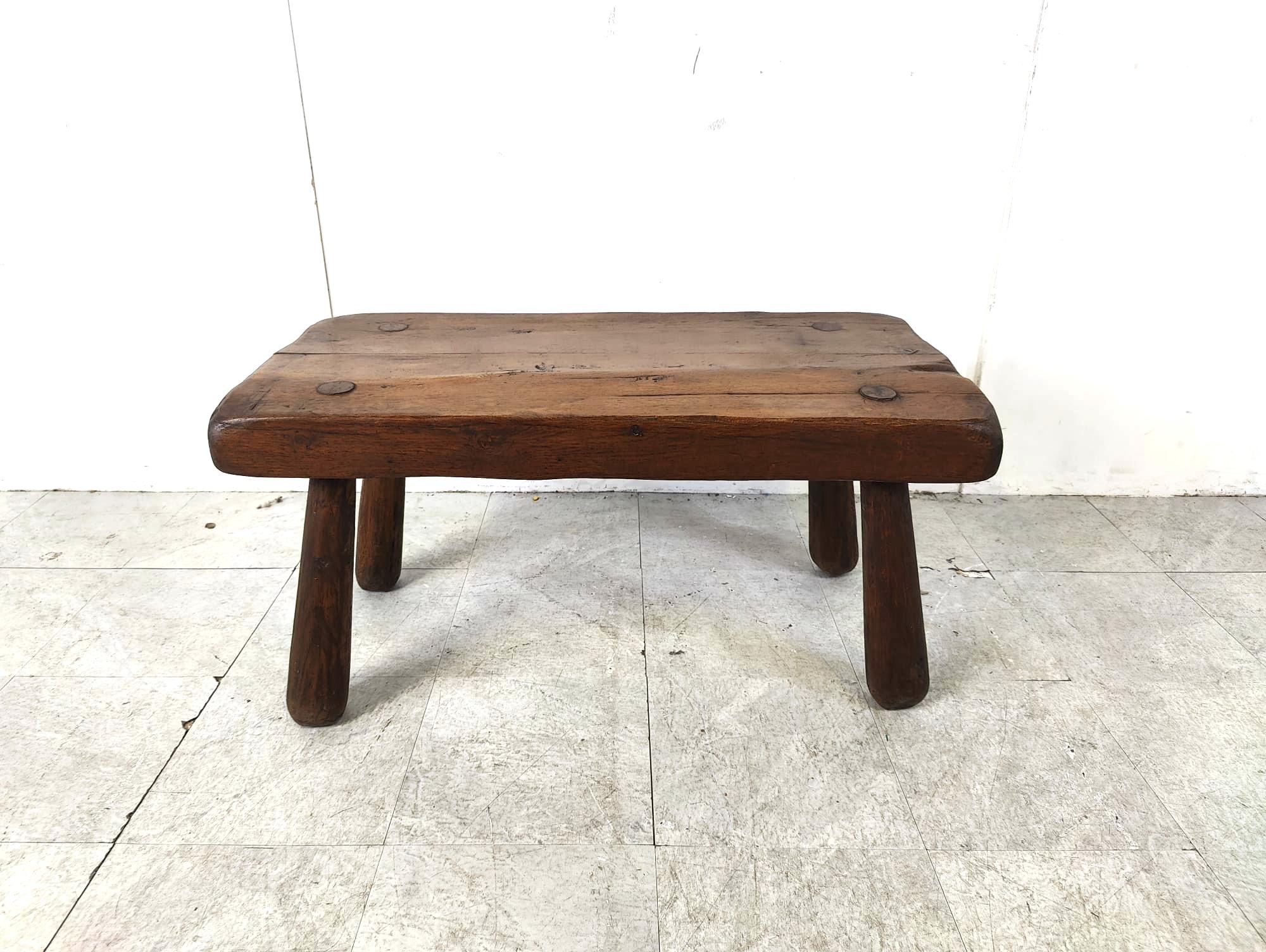 Solid wooden brutalist coffee table, 1960s For Sale 4
