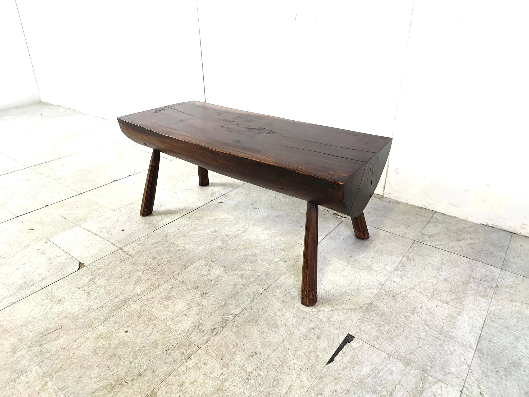 Solid wooden brutalist coffee table, 1960s For Sale 4
