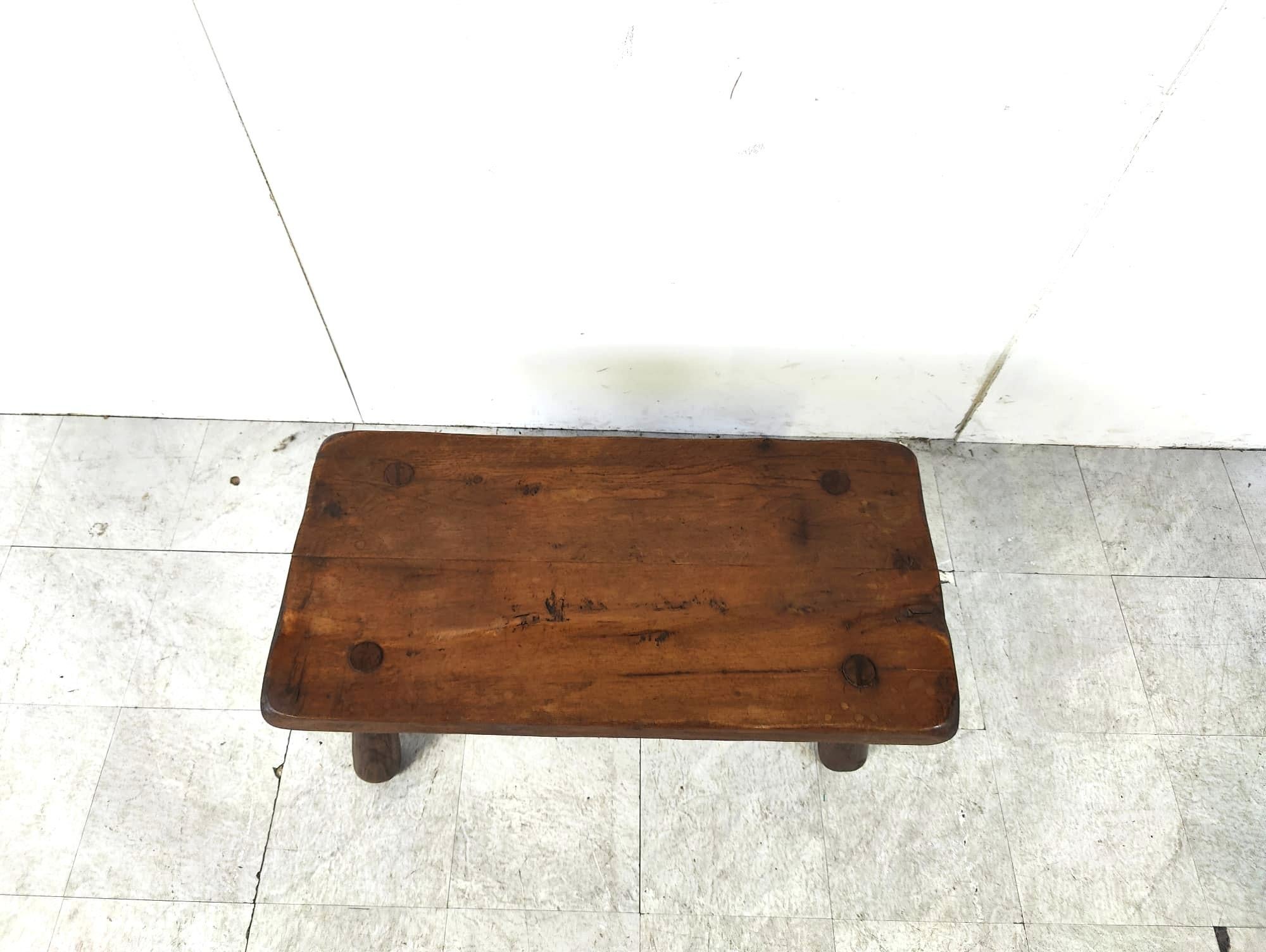 Solid wooden brutalist coffee table, 1960s For Sale 5