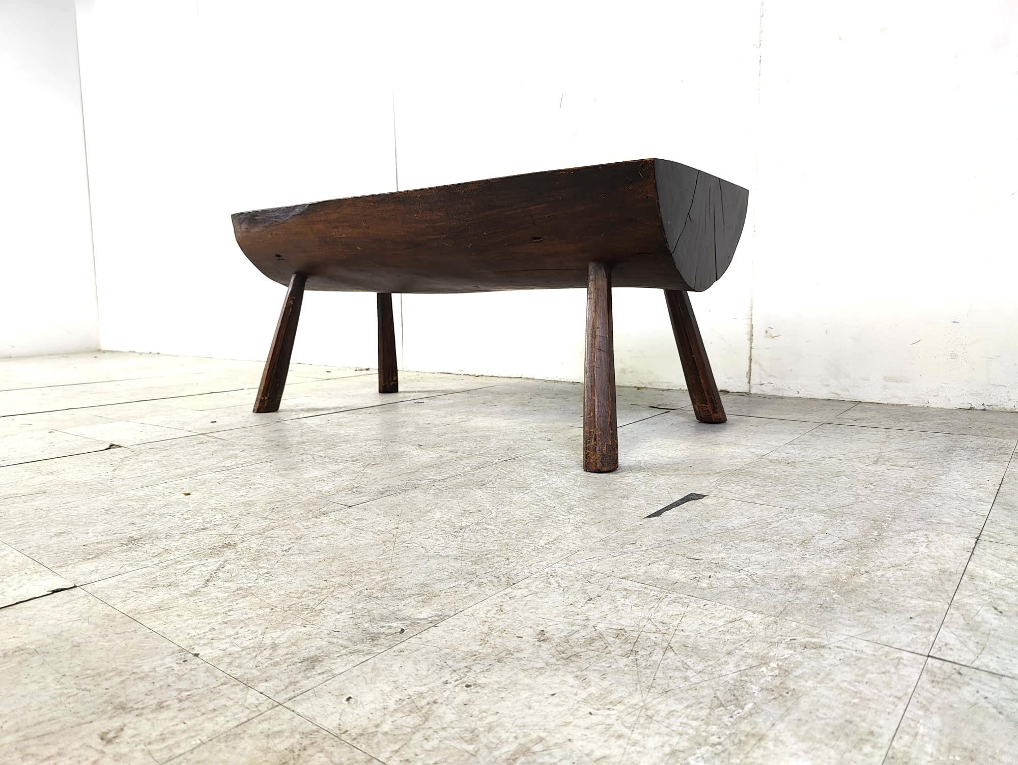 Solid wooden brutalist coffee table, 1960s For Sale 7
