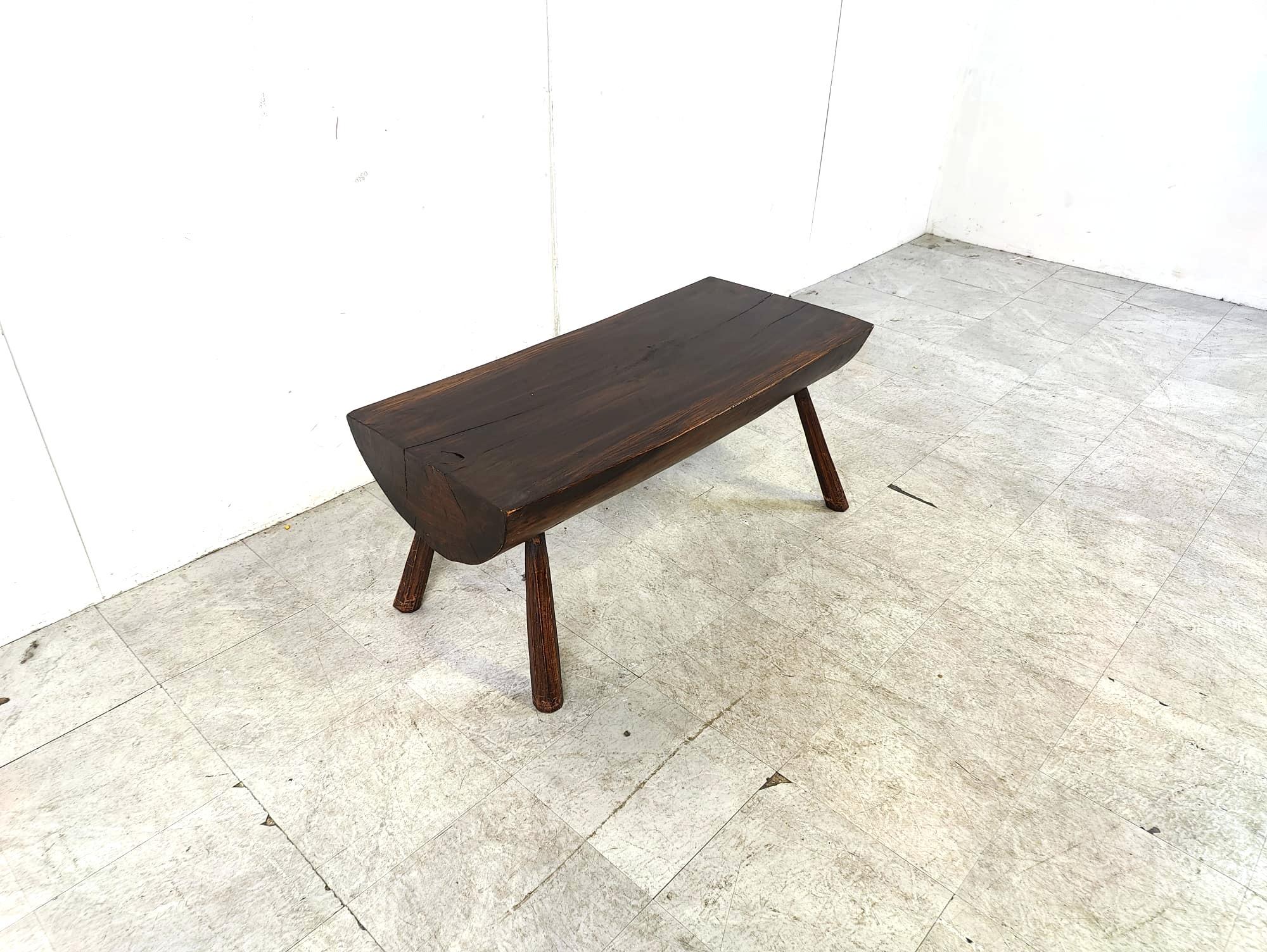 Brutalist Solid wooden brutalist coffee table, 1960s For Sale