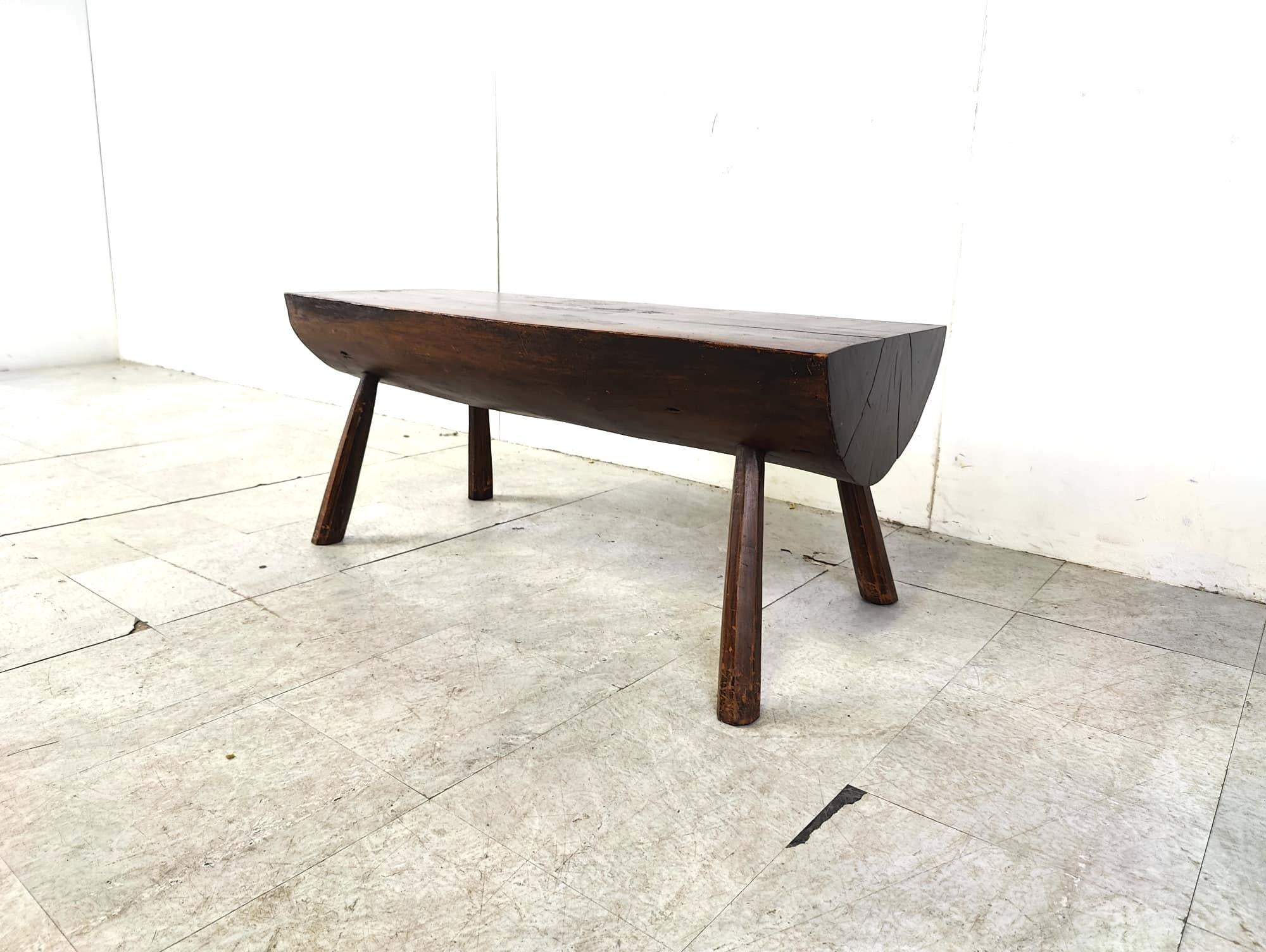 Belgian Solid wooden brutalist coffee table, 1960s For Sale