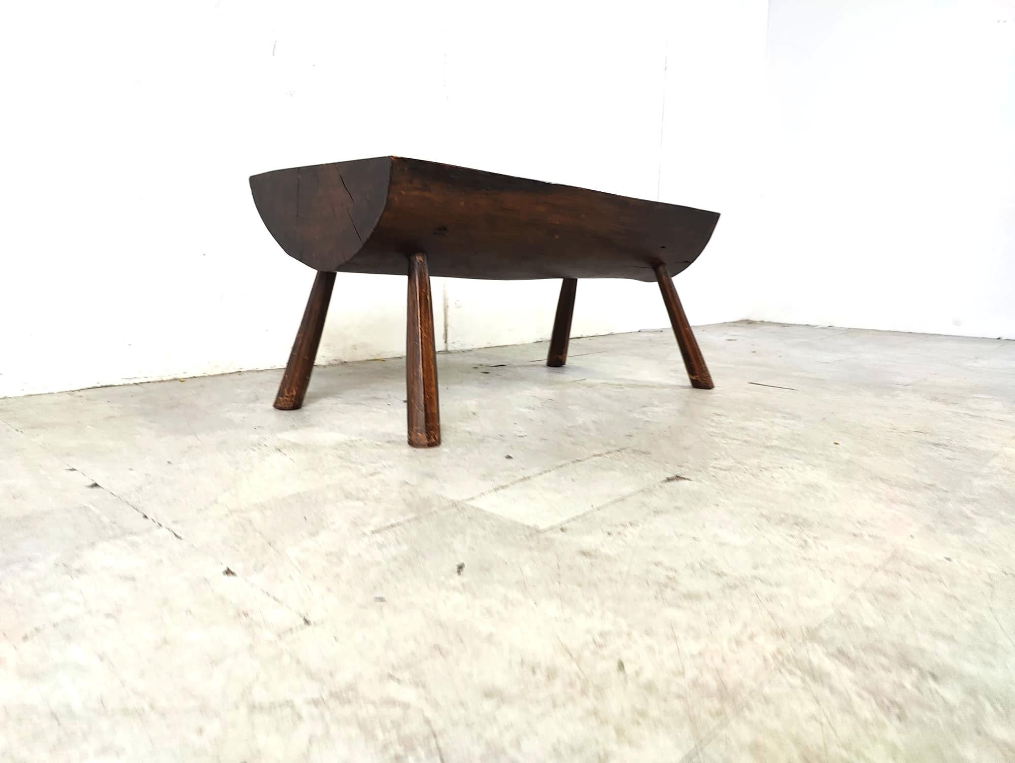 Solid wooden brutalist coffee table, 1960s In Good Condition For Sale In HEVERLEE, BE