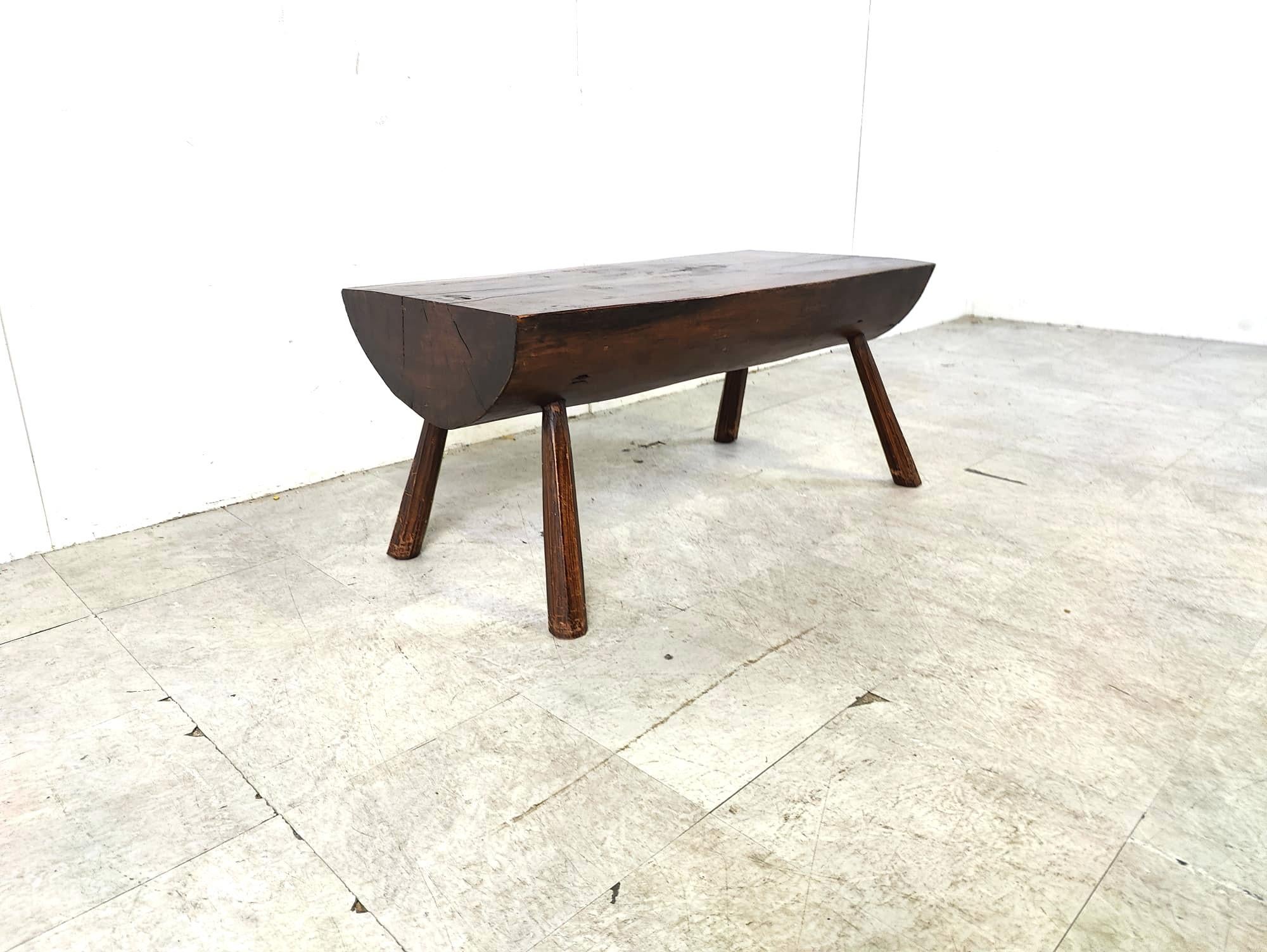 Oak Solid wooden brutalist coffee table, 1960s For Sale