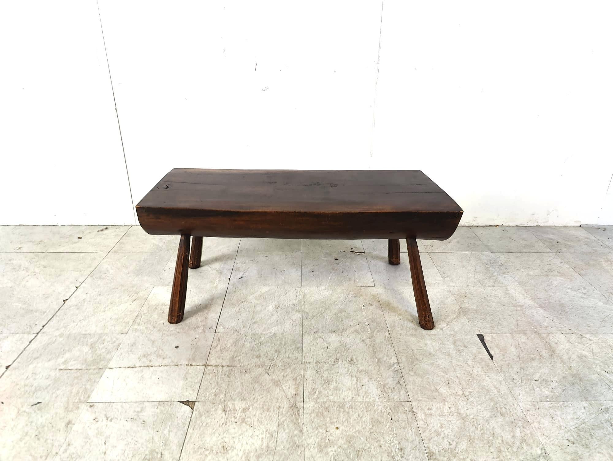 Solid wooden brutalist coffee table, 1960s For Sale 1