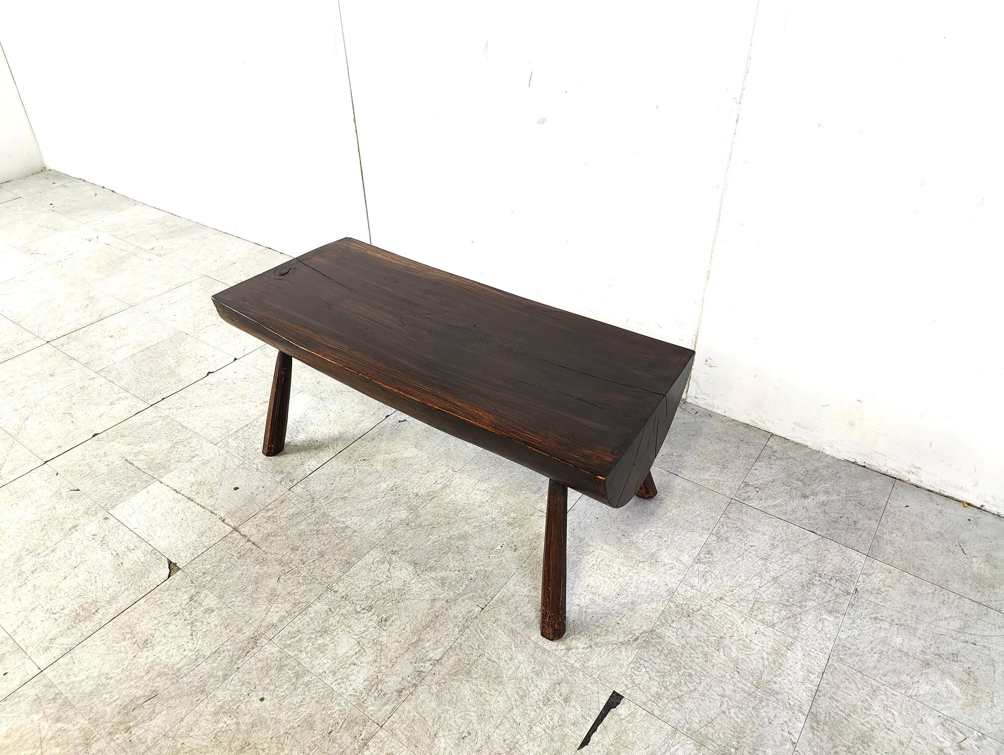 Solid wooden brutalist coffee table, 1960s For Sale 2