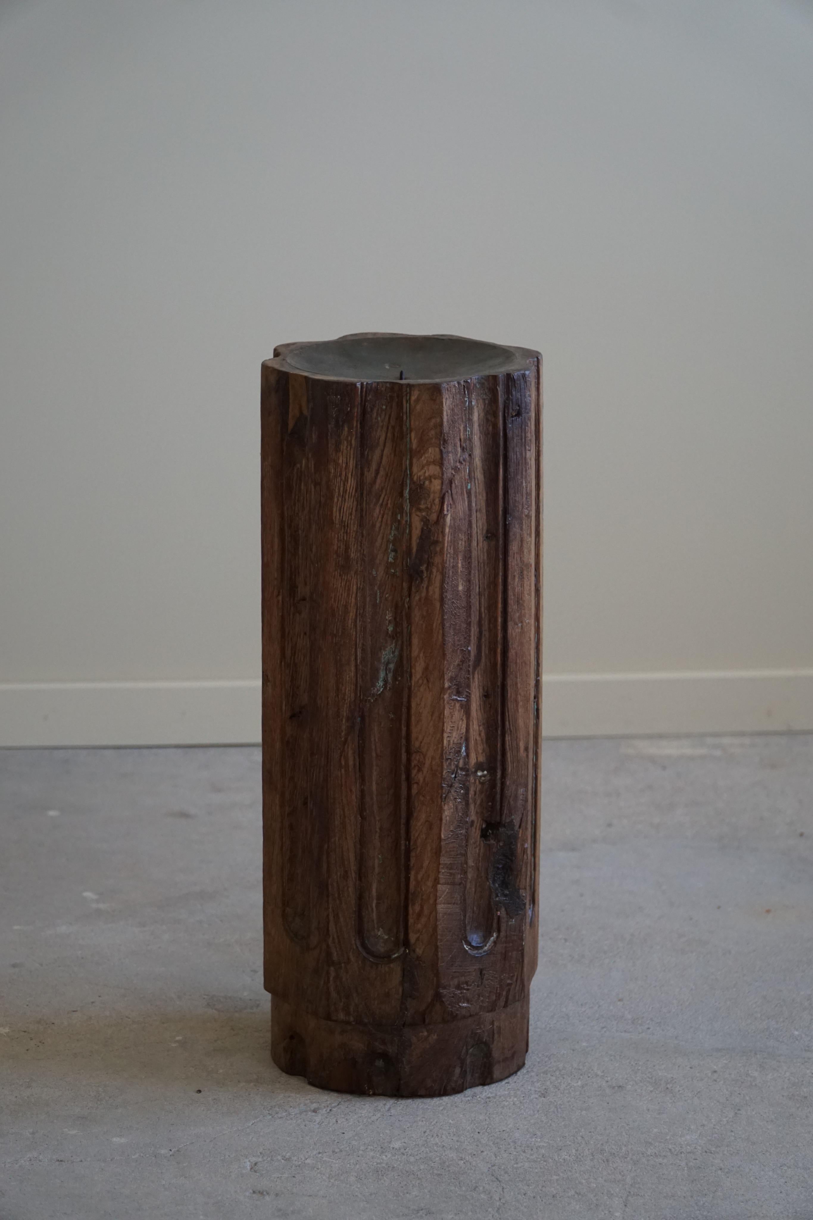 Brutalist Solid Wooden Handcrafted Torchére, Floor Candle Holder from the 1920s