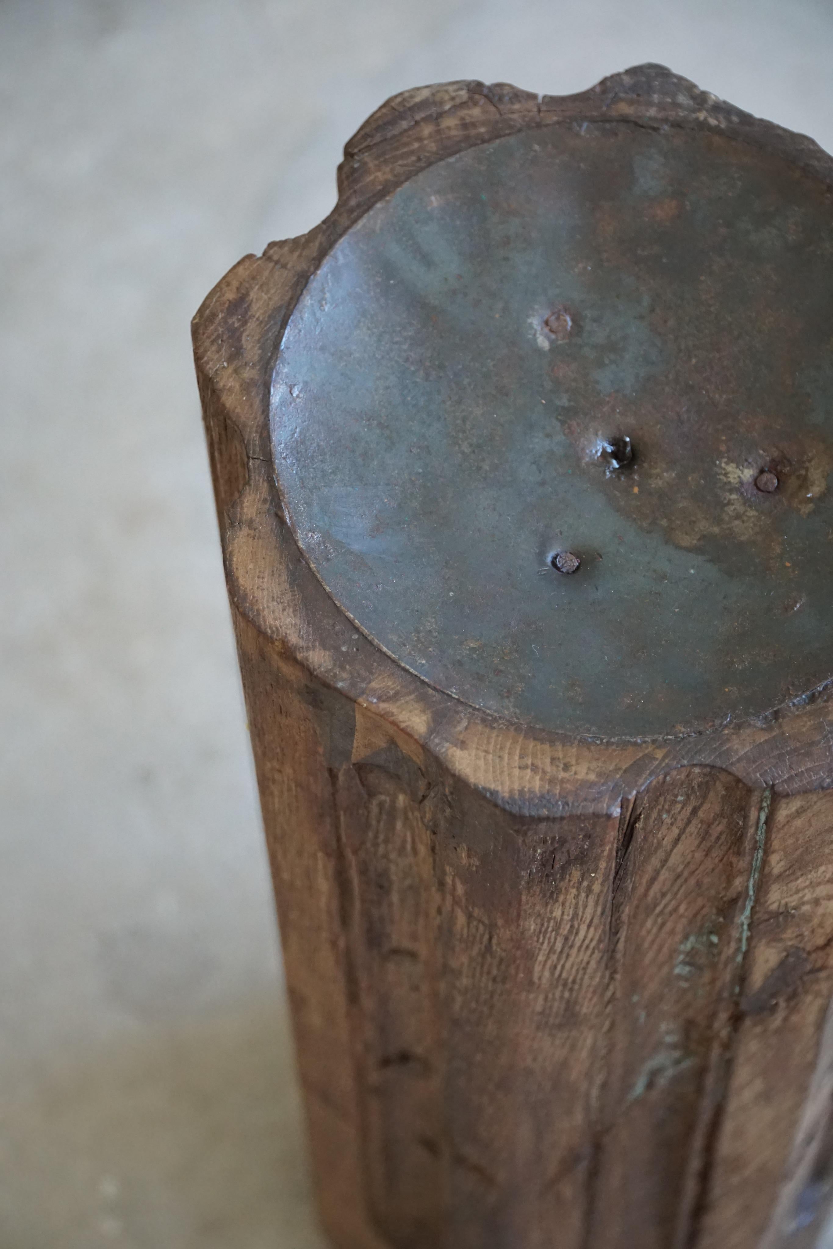 Scandinavian Solid Wooden Handcrafted Torchére, Floor Candle Holder from the 1920s