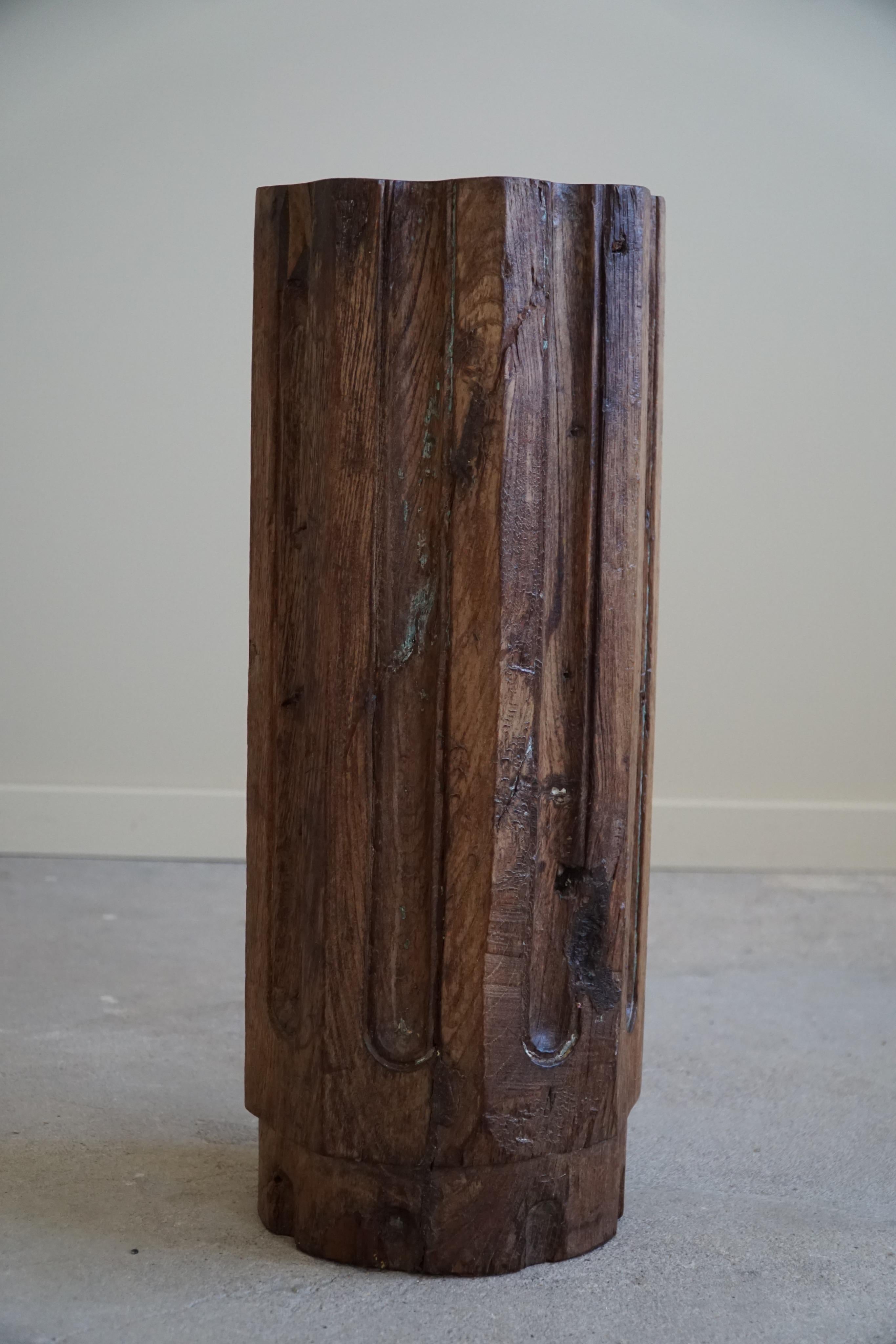 Hand-Carved Solid Wooden Handcrafted Torchére, Floor Candle Holder from the 1920s