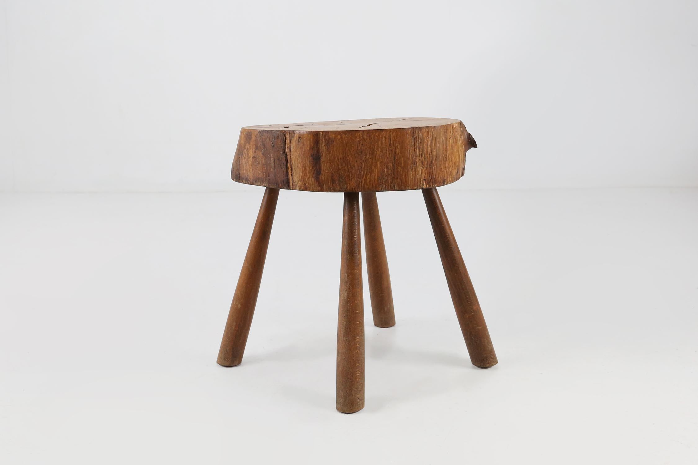 Solid Wooden Rustic Stool, 1920's In Good Condition In Meulebeke, BE