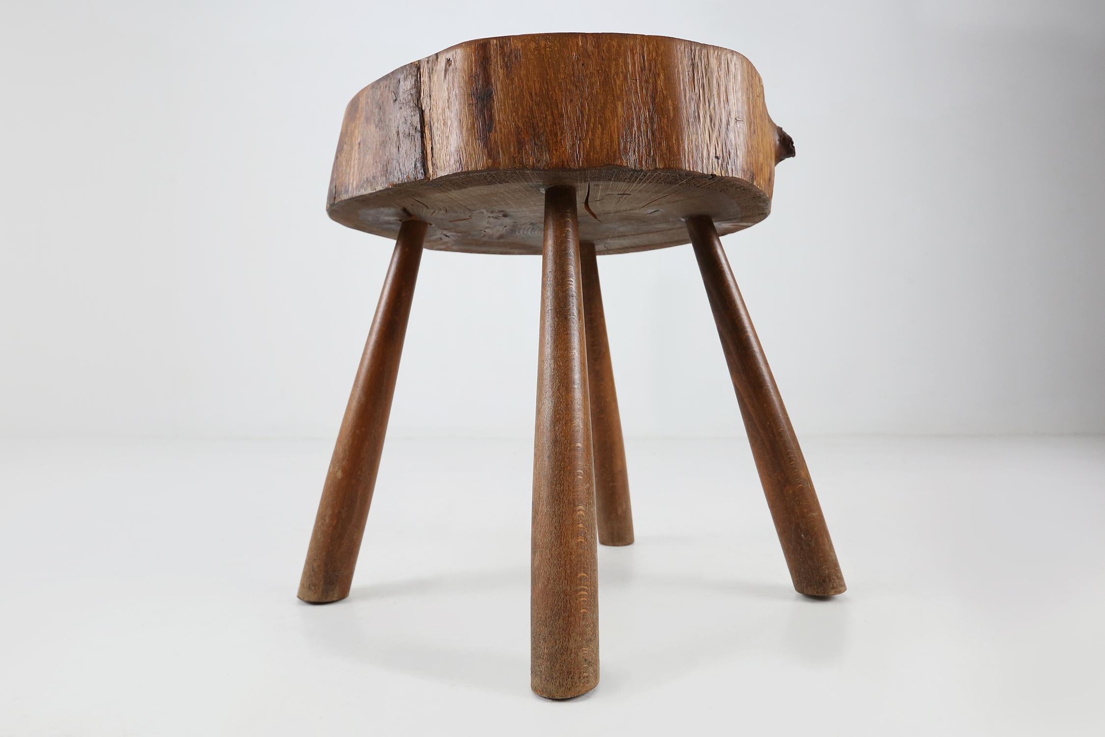 Early 20th Century Solid Wooden Rustic Stool, 1920's