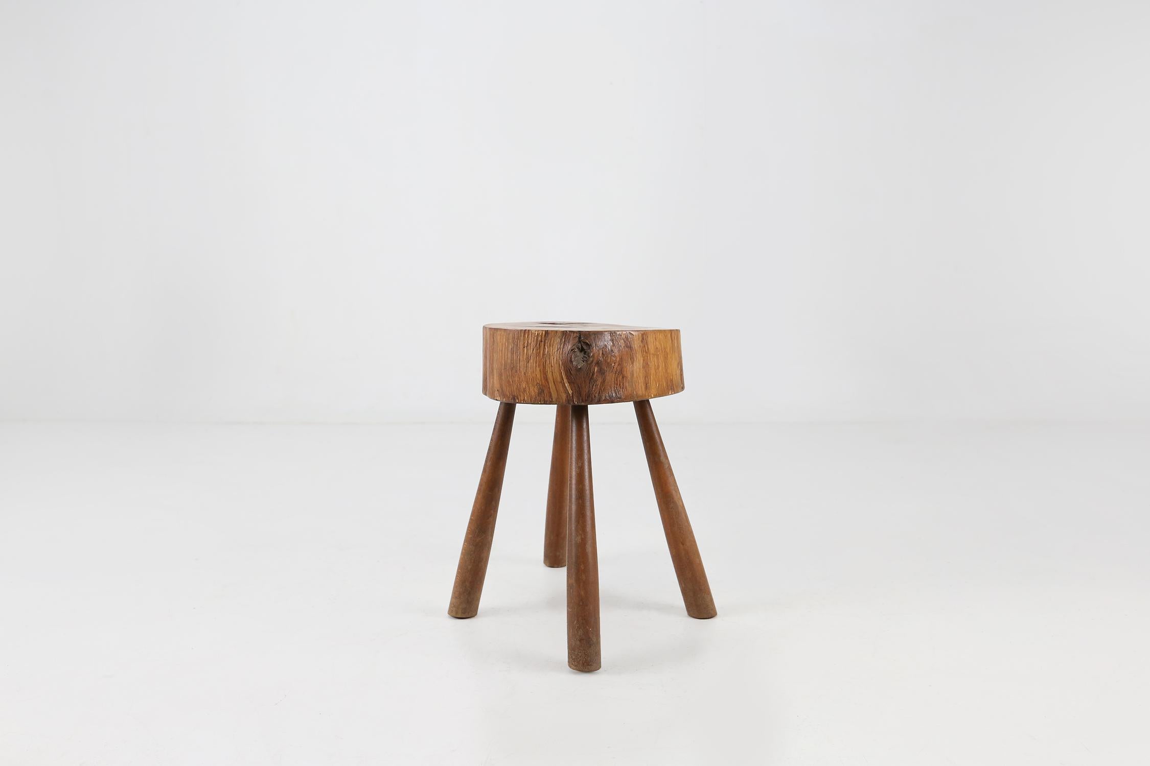 Solid Wooden Rustic Stool, 1920's 1