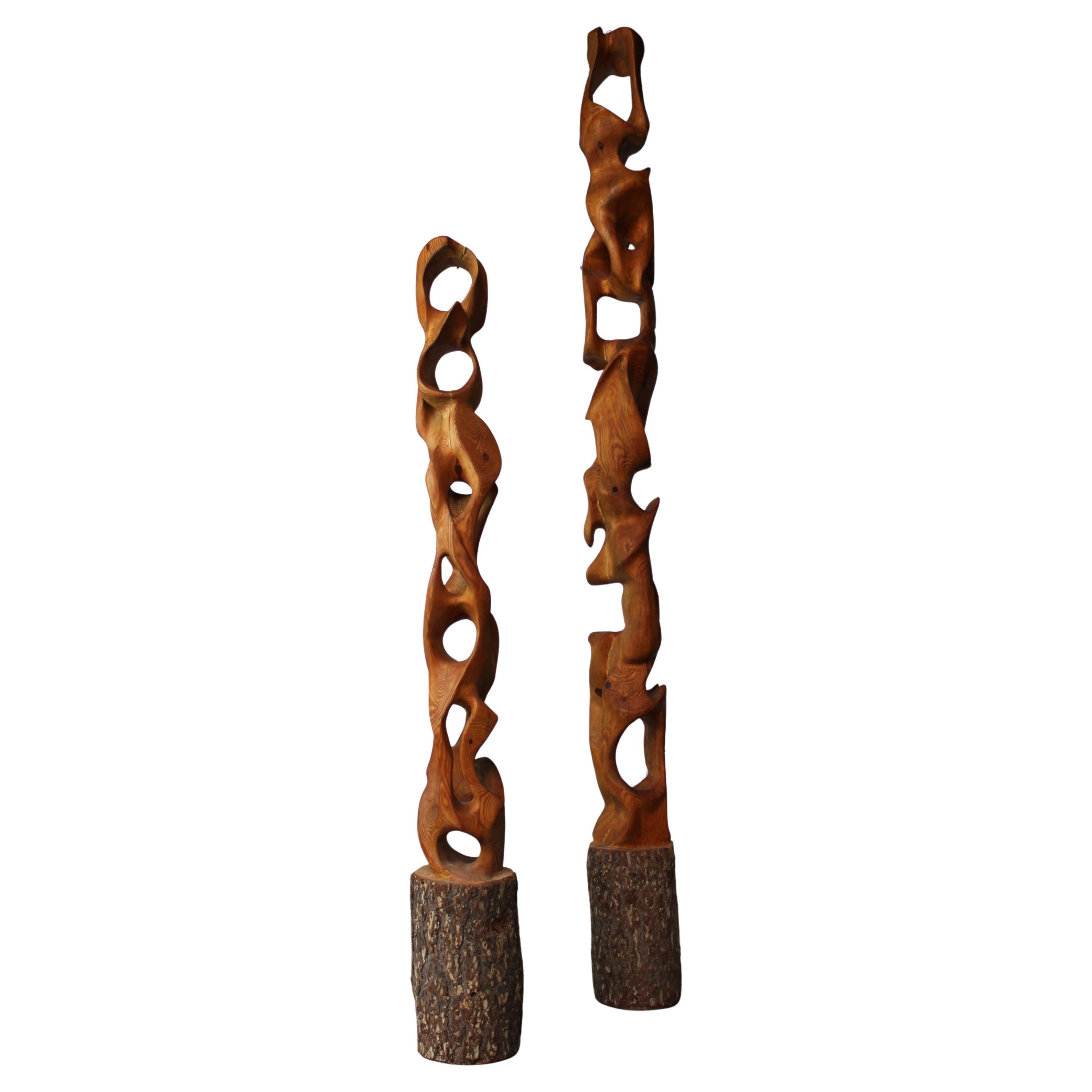 Solid wooden 'Totem' sculptures by Marc Lampens