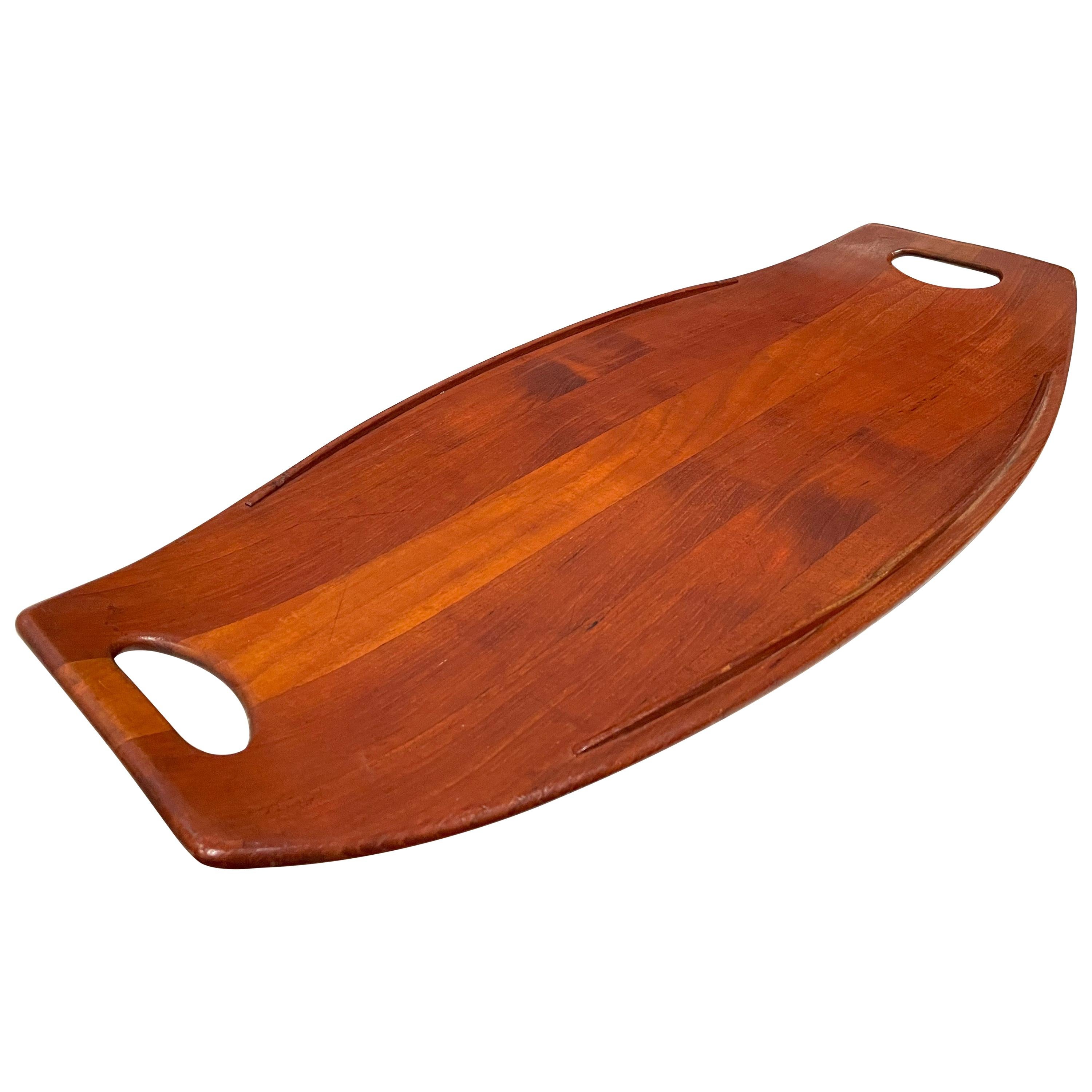 Solid Xlarge Teak Gondola Tray Designed by Quistgaard for Dansk Early Production For Sale