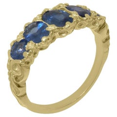 Anillo de oro amarillo macizo de 14 quilates con zafiro natural para mujer Personalizable