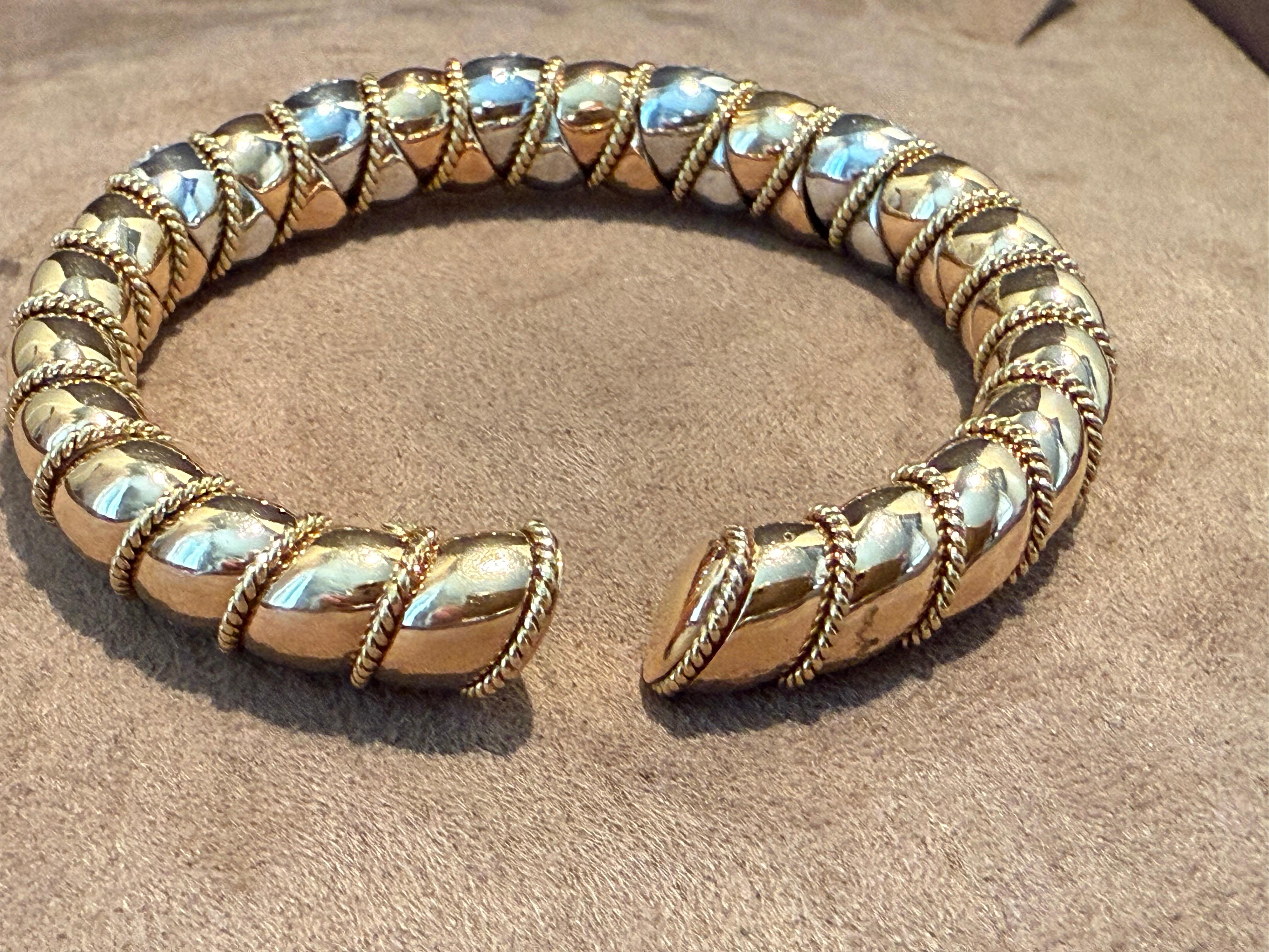 Solid 18 K yellow and White Gold Cuff Diamond Bracelet Bangle For Sale 5