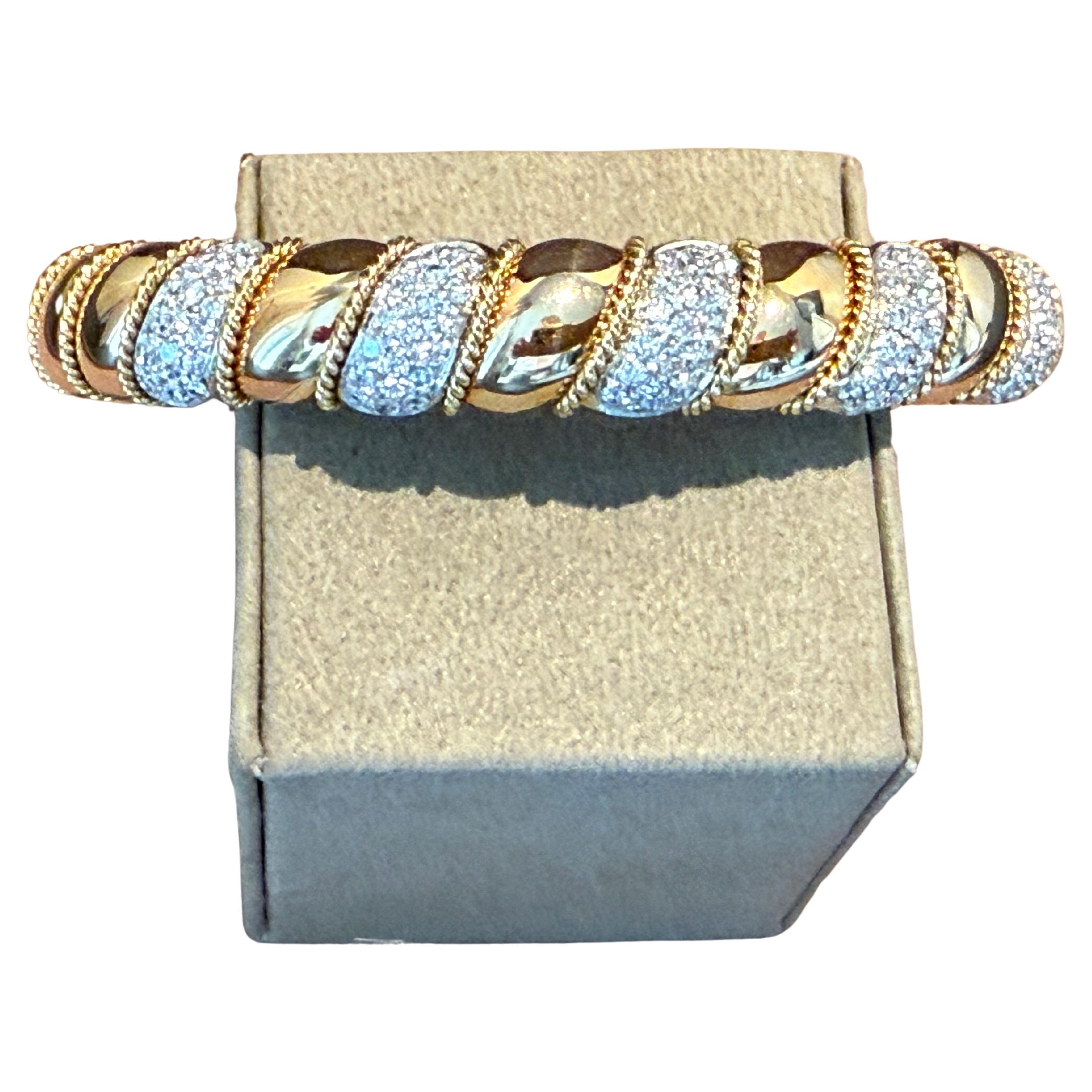 Bracelet manchette en or jaune et blanc massif