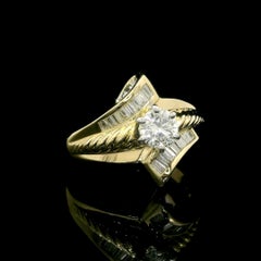Solid Yellow Gold 0.83ctw Diamond Solitaire Braided Center Bypass Style Ring