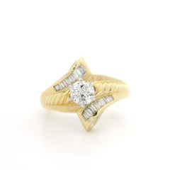 Solid Yellow Gold 0.83ctw Diamond Solitaire Braided Center Bypass Style Ring