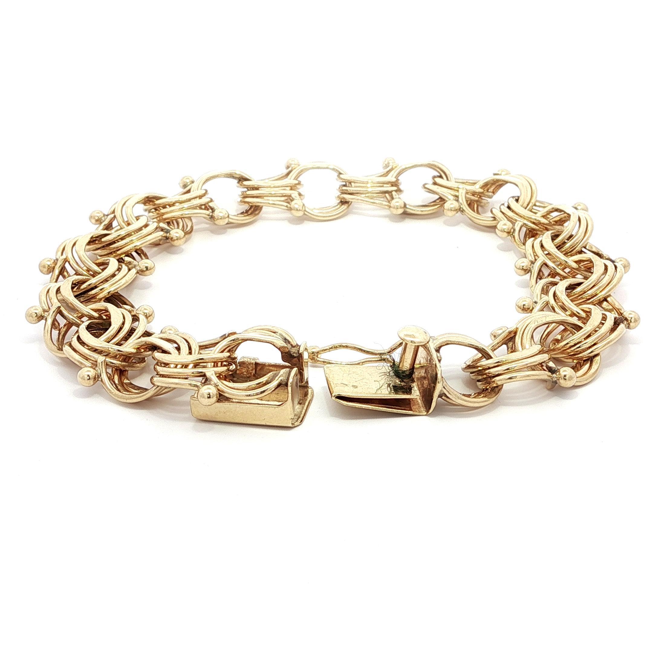 De las mujeres Pulsera de oro amarillo macizo con doble eslabón de 15,3 mm de ancho y cierre de presión en venta
