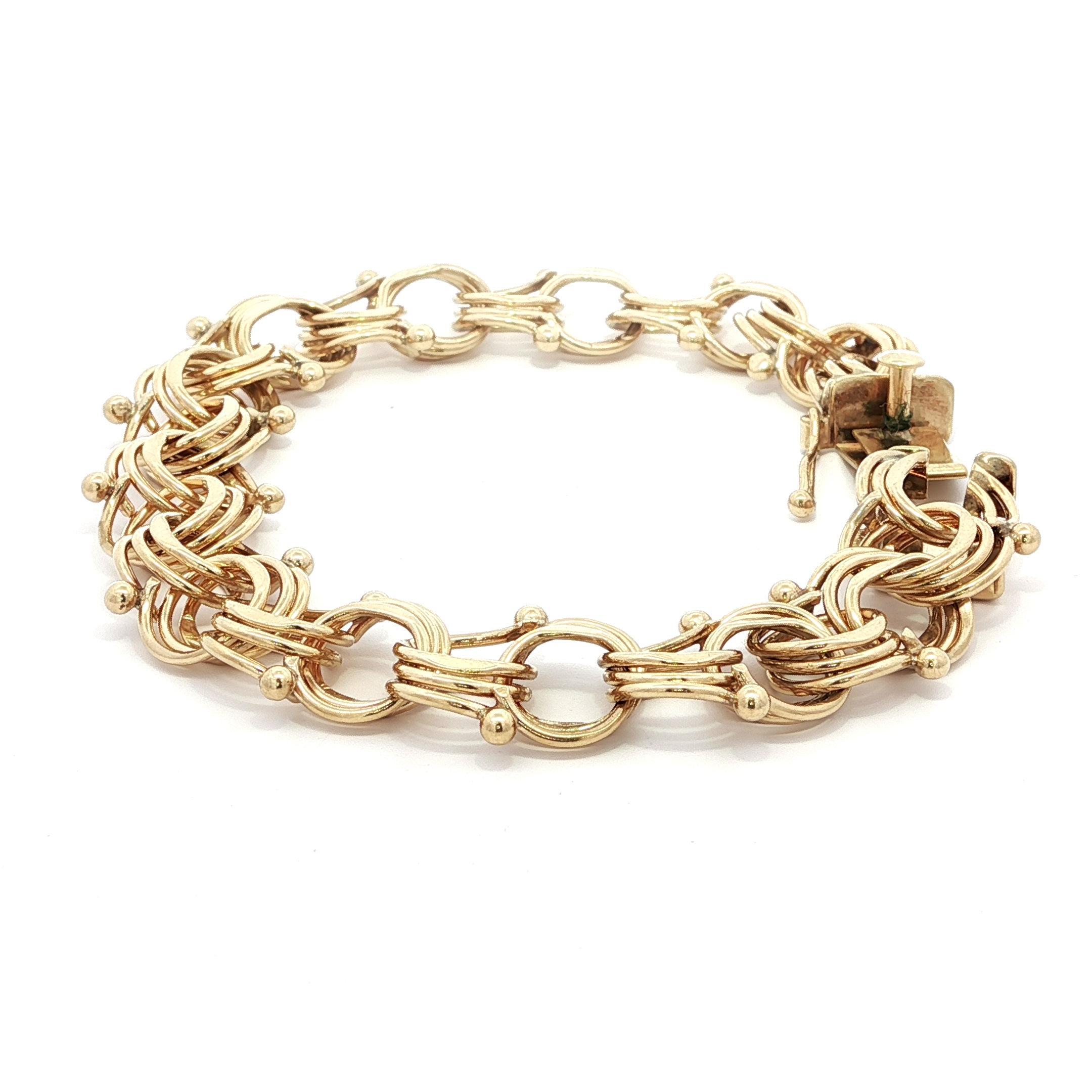Pulsera de oro amarillo macizo con doble eslabón de 15,3 mm de ancho y cierre de presión en venta 1