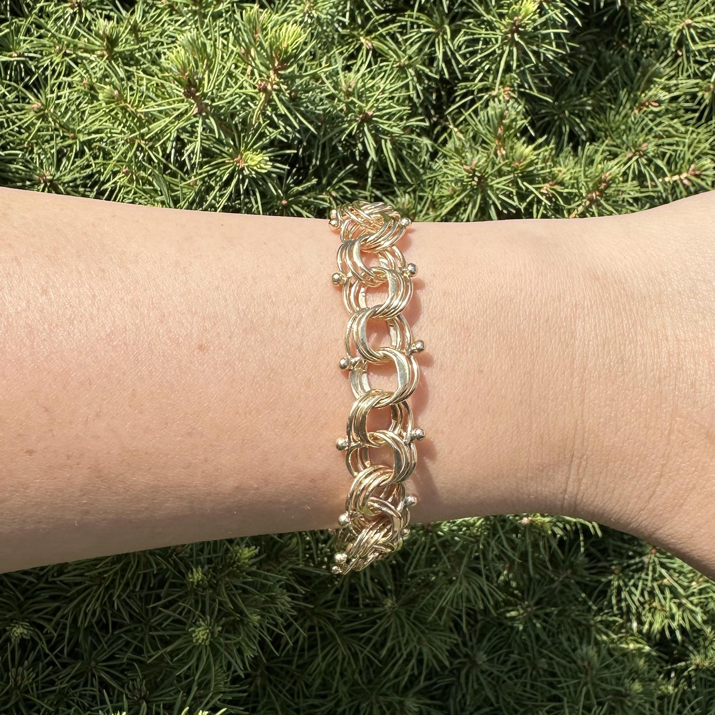 Pulsera de oro amarillo macizo con doble eslabón de 15,3 mm de ancho y cierre de presión en venta 4