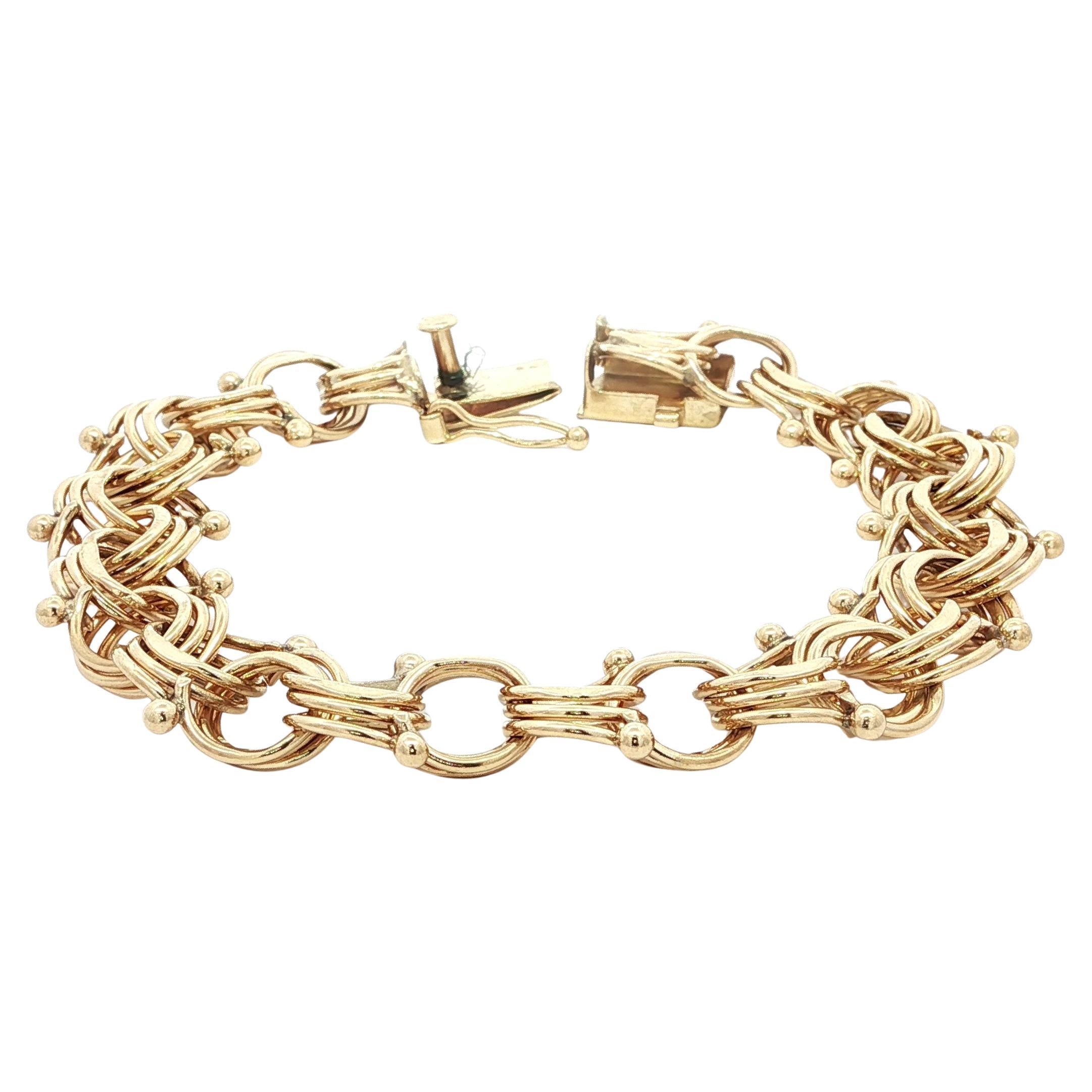 Massivem Gelbgold 15,3 mm breite doppelte Kandare Link Charm Armband w / Push-Verschluss