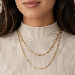 Solid Yellow Gold 33" Long Interlocking Link Chain Necklace w/ Lobster Clasp