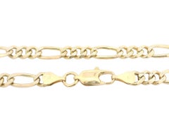 Bracelet en or jaune massif avec centre en diamant et chaîne classique à maillons de Figaro de 7 pouces