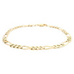 Solid Yellow Gold 7" Diamond Cut Center Classic Figaro Link Chain Bracelet