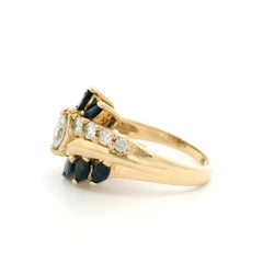 Solid Yellow Gold Diamond & Sapphire Spray Bypass Cocktail Band Ring