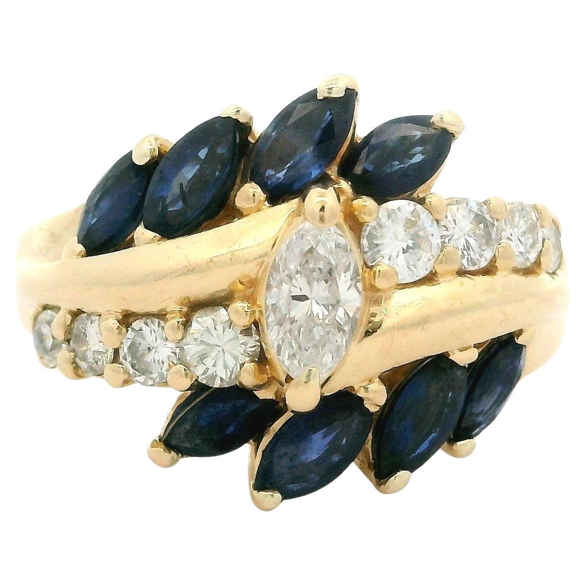 Massiver Gelbgold Diamant & Saphir Spray Bypass Cocktail Band Ring