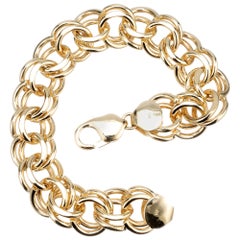 Vintage Solid Yellow Gold Double Spiral Link Charm Bracelet