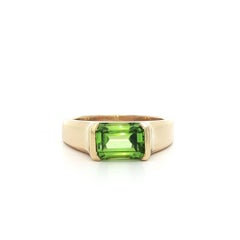 Solid Yellow Gold Emerald Cut Peridot Half Bezel Solitaire Ring Size 9.5