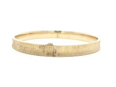 Solid Yellow Gold Florentine Finish Open Hinged Slip On Bangle Bracelet