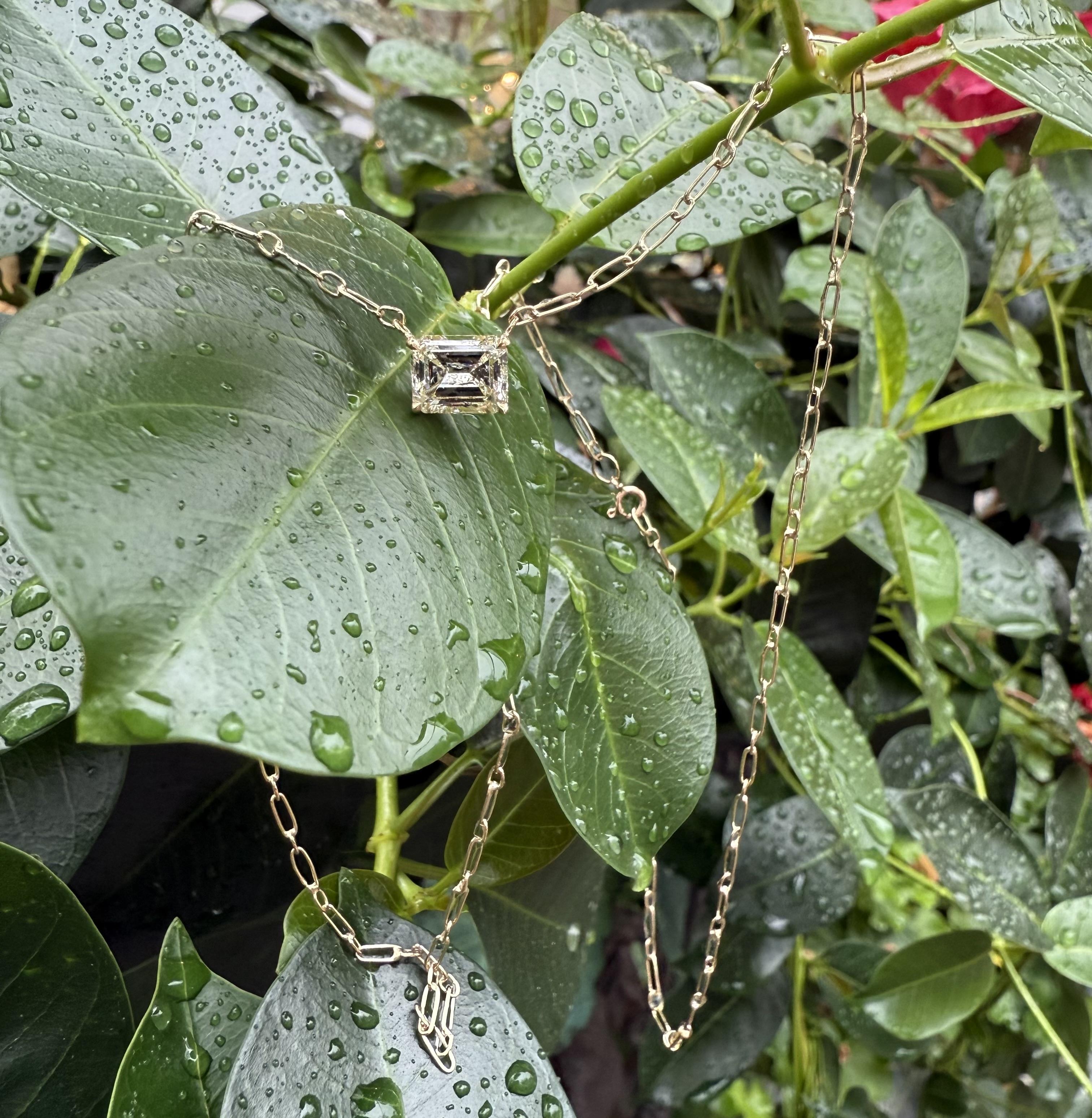 Collier pendentif solitaire en or jaune massif GIA M/VS 1,56 ct de diamant taille émeraude 7