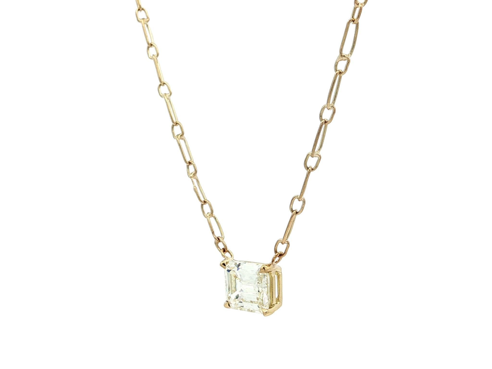  Collier pendentif solitaire en or jaune massif GIA M/VS 1,56 ct de diamant taille émeraude Pour femmes 