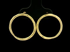 Solid Yellow Gold Hammered Texture Finish Open Circle Petite Everyday Earrings