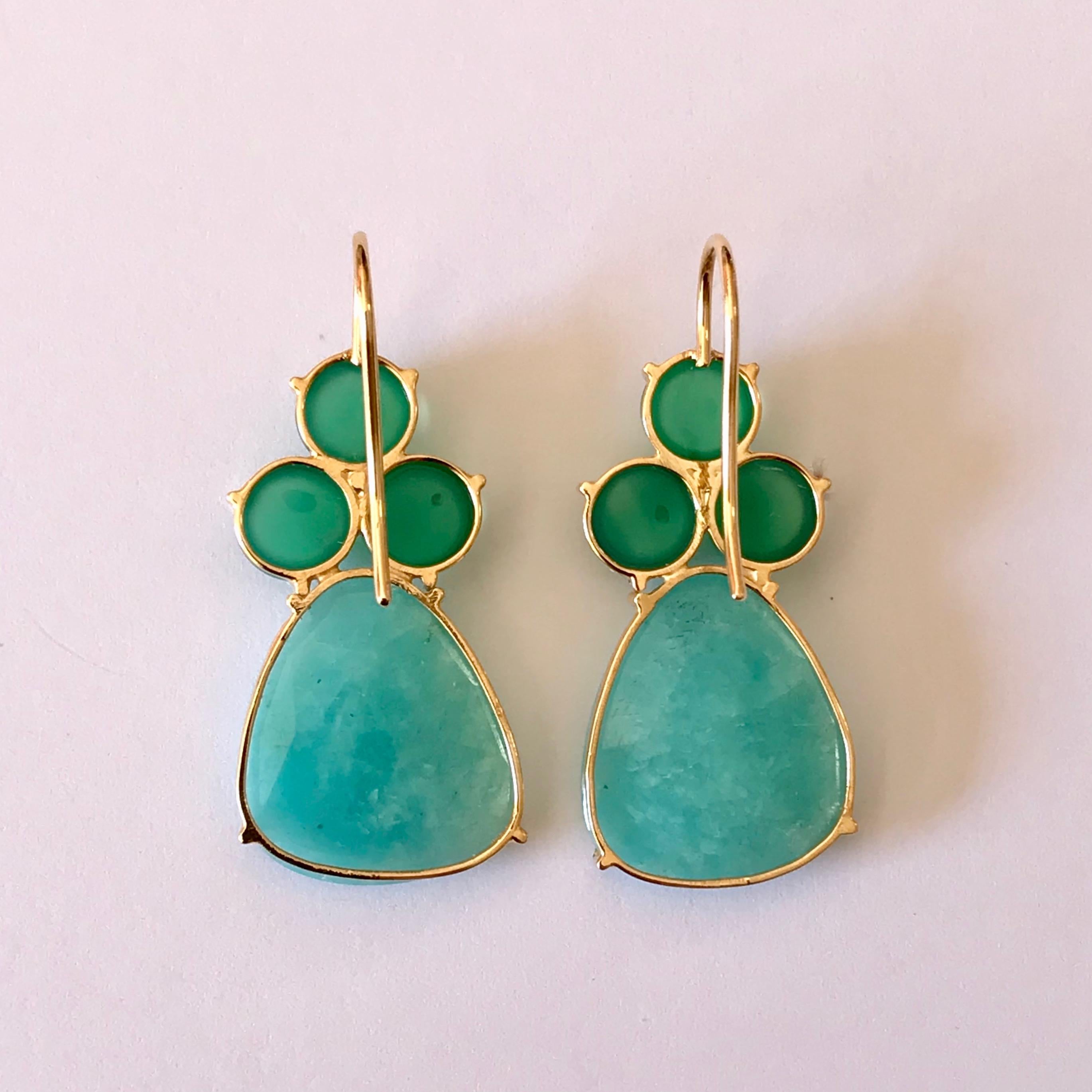 Contemporary 18 Karat Solid Yellow Gold Amazonite Hook Drop Earrings For Sale