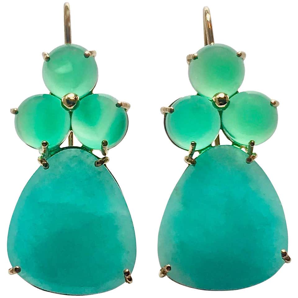Amazonite Drop and Diamond Earrings For Sale at 1stdibs