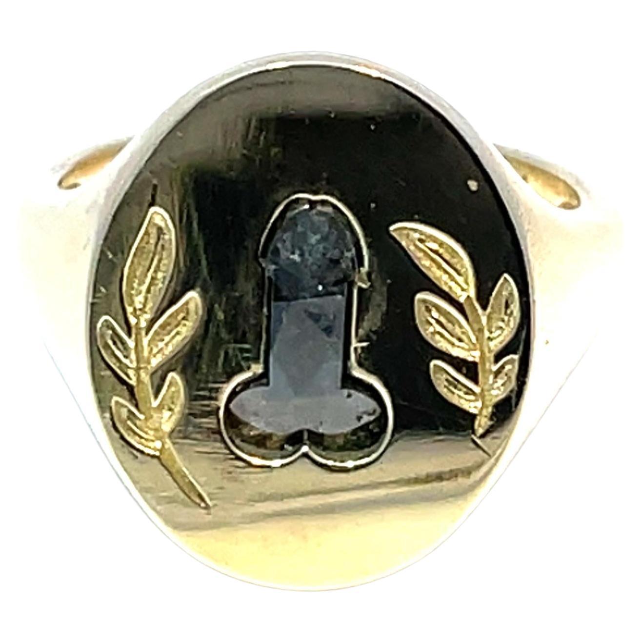 Solid Yellow Gold Natural Wein*r Cut Diamond Signet Ring For Sale