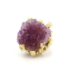 Anillo de oro amarillo macizo en bruto sin cortar amatista cristal coral libre de trozos