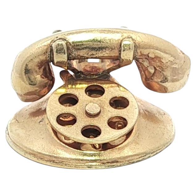 Pendentif breloque téléphone rotatif en or jaune massif
