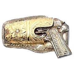 Solid Yellow Gold & Sterling Silver Gun and Holster Pendant/Charm