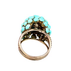 Solid Yellow Gold Turquoise Cluster Ring, Modern Design, Size 7, 9.2g